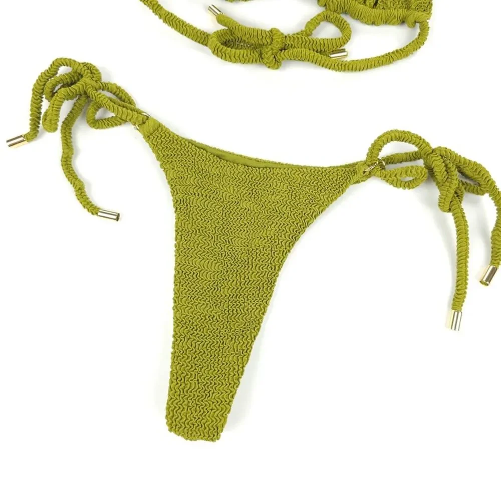 NEW Monday Swimwear Hanalei Bikini Crinkle Moss Set Minimal Resort Beachy Boho